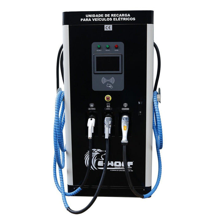 Estação de recarga rápida com 3 conectores CCS2, CHADEMO e TIPO 2 EW1002 - E - wolf - ewolf - brasil